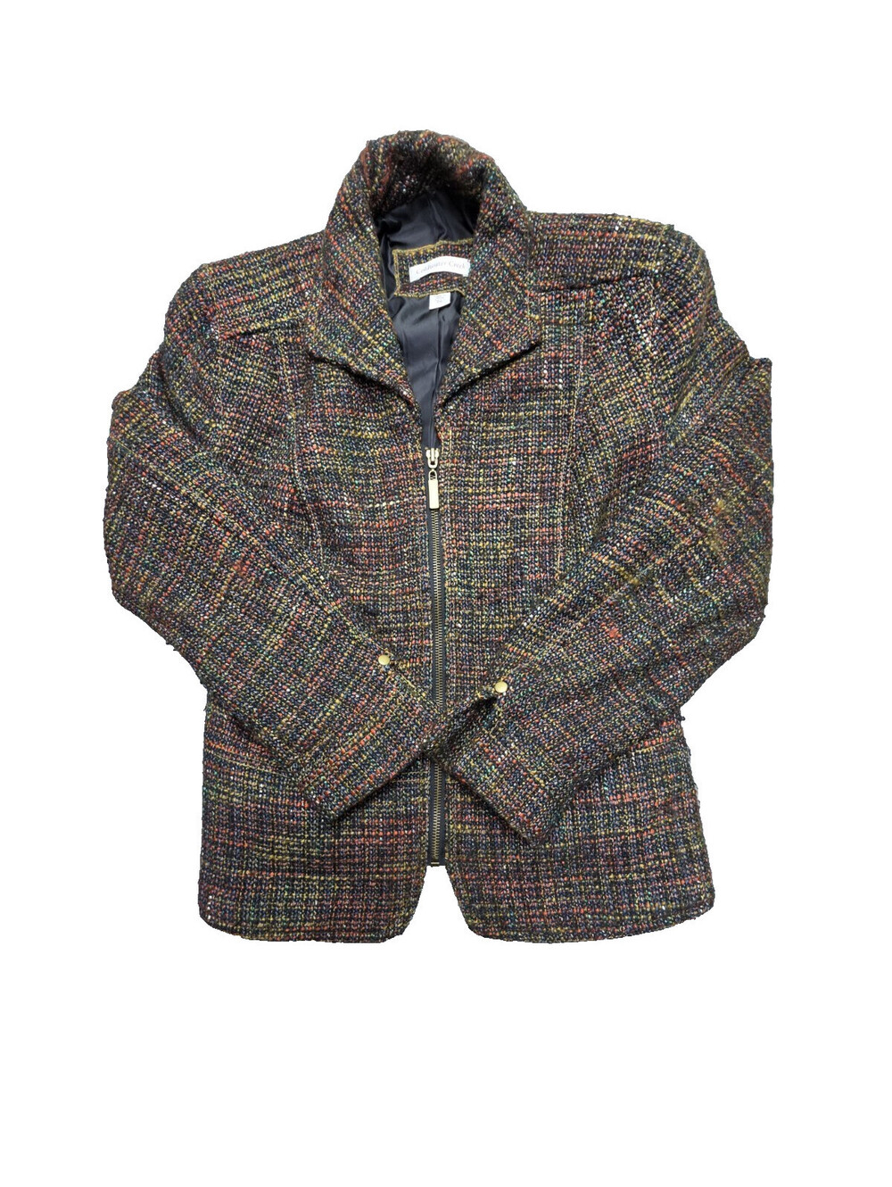 Coldwater Creek Colorful Tweed Jacket Zip-Up Artsy All Seasons Collared Blazer M